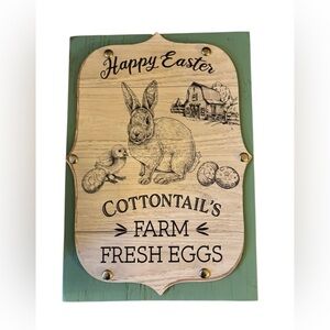 Hand Crafted Wood Happy Cottontails Easter Farm Fresh Eggs Wall Sign Aqua Hanger